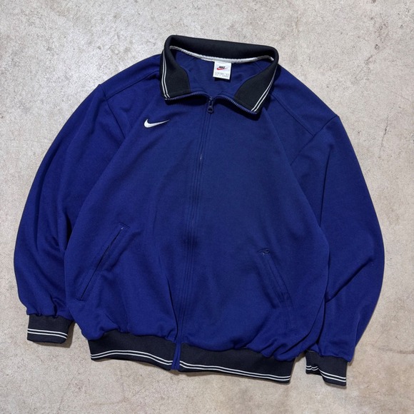 Vintage 90s Nike Track Jacket Full Zip Blue White Trim Style Sportswear Large - Picture 1 of 7